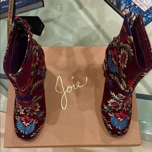 Joie Burgundy Floral Embroidered Ankle Boots